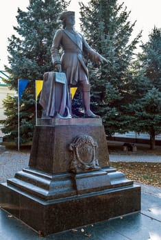 Russian emperor Peter the Great 1 bronze copper monument in Reserve «Battle of Poltava» Ukraine.