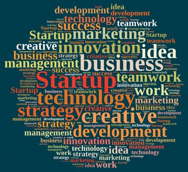Illustration with word cloud with the word Startup.