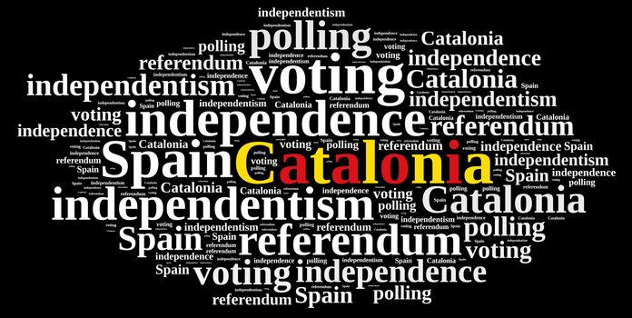 Illustration with word cloud on the referendum in Catalonia, Spain.