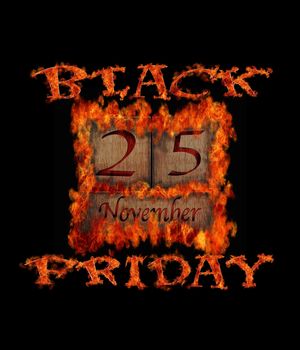 Illustration burning wooden calendar with black Friday day 2016.