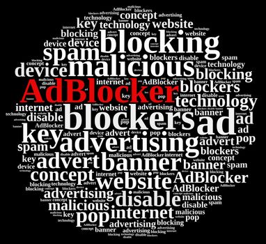 Illustration with word cloud on ad blockers.