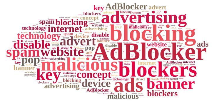 Illustration with word cloud on ad blockers.