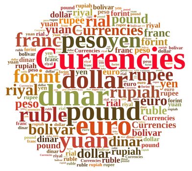 Illustration with word cloud related currencies.