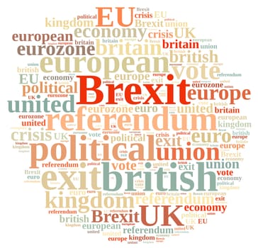 Illustration of word cloud on Brexit, the exit of United Kingdom of the European Union