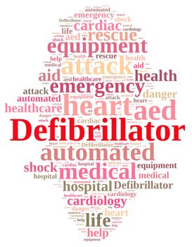 Illustration with word cloud relating to Defibrillator.