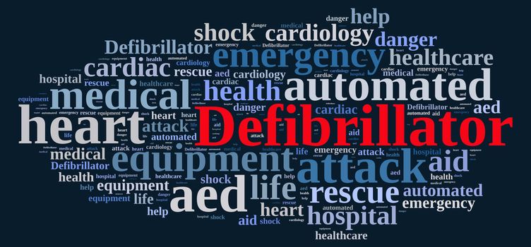 Illustration with word cloud relating to Defibrillator.