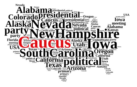 Illustration with word cloud on the Caucus in the US.