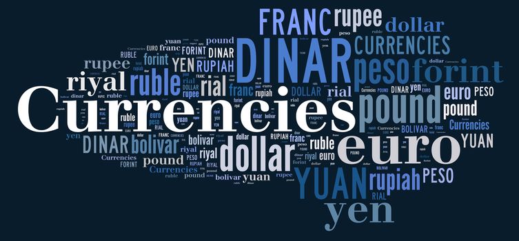 Illustration with word cloud related currencies.