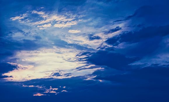 Dramatic cloudy sky at sunrise, nature and background