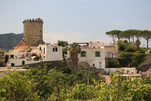 Forio, Ischia, Naples, Italy, About the July 2019. Ancient defensive tower in Forio, on the island of Ischia. The towers served as sighting points for enemies arriving from the sea.