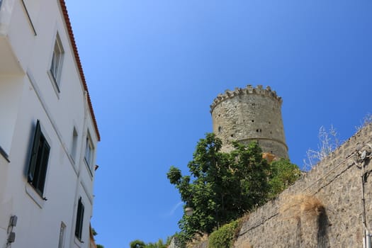 Forio, Ischia, Naples, Italy, About the July 2019. Ancient defensive tower in Forio, on the island of Ischia. The towers served as sighting points for enemies arriving from the sea.