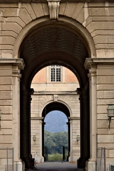 Access gates to the courtyards of the Royal Palace of Caserta (Italy).