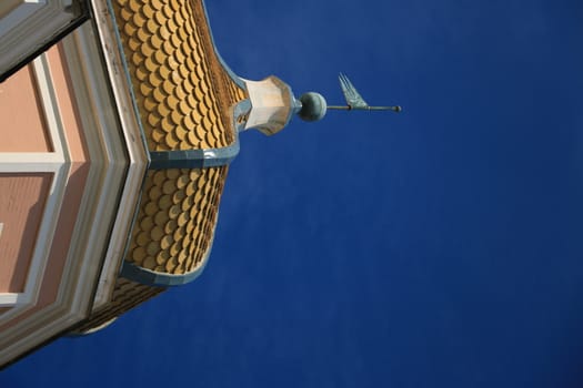 Forio, Ischia, Naples, Italy, About the July 2019.  Oriental style dome and buildings with floral decorations on the island of Ischia. Blue sky.