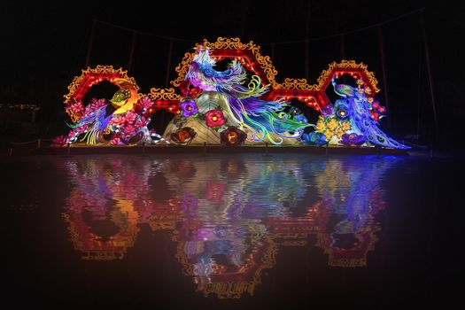 Chineses illumination reflection in the dark night