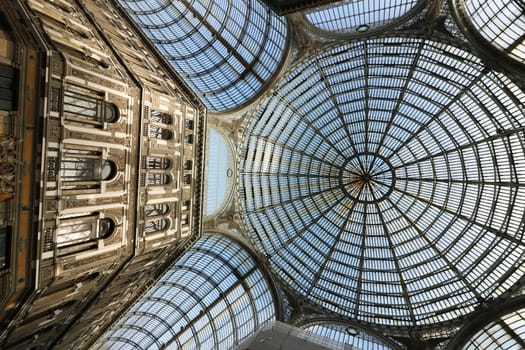 Naples, Italy, about 12/2017. Galleria Umberto in Naples. On the ground floor it is populated by numerous and luxurious shops. The ceiling is made with a large and spectacular window.