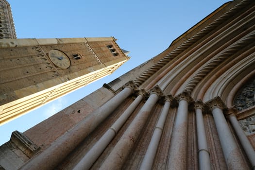 Baptistery of Parma and bell tower of the cathedral. Italian culture capital 2020.