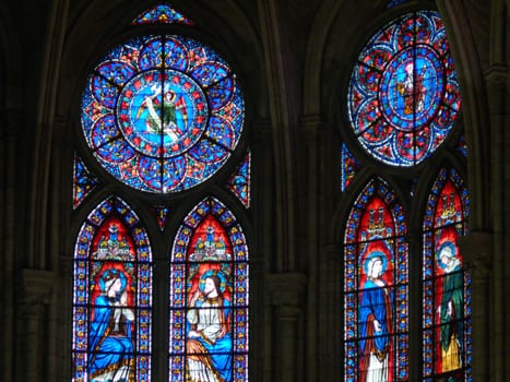 Interior of the cathedral then destroyed by the fire of 04/15/2019. Apse glass windows.