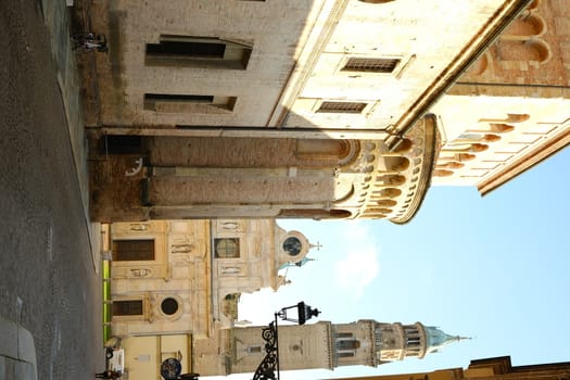 Parma, Emilia Romagna, Italy. About 12/2019. Cathedral of Parma. Church of San Giovanni evangelista in the background.