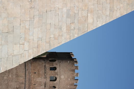 Pyramid of Caius Cestius and tower in Rome, near Porta San Paolo.