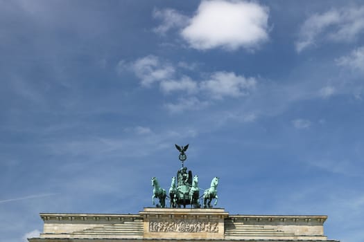 The statue door placed above the Brandenburg Gate on the Pariser Platz in Berlin