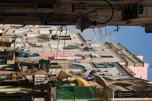 Procida, Naples, Italy, About the July 2019. Village of Procida, Mediterranean Sea, near Naples. The characteristic houses with colored facades.
