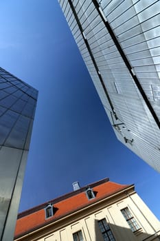 Modern architecture of the Jewish museum of Berlin designed by architect Daniel Libeskind