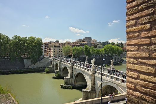 Rome, Italy. 05/02/2019. The famous bridge located in front of Castel Sant'Angelo is made of travertine marble.