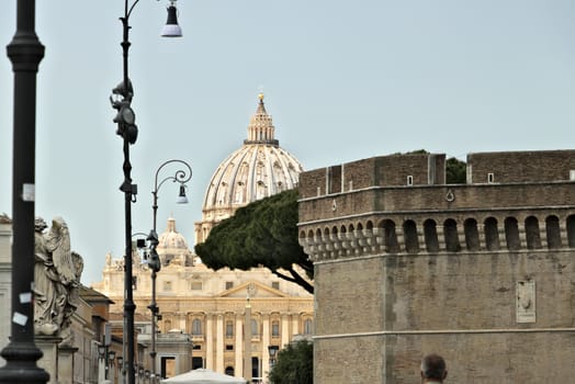 Rome, Italy. 05/02/2019. The church of San Pietro and in the foreground Castel Sant'Angelo.