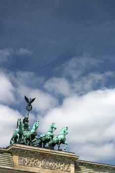 The statue door placed above the Brandenburg Gate on the Pariser Platz in Berlin