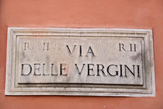 Rome Italy. 05/02/2019. Via Delle Vergini street sign in Rome.