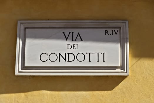 Via Dei Condotti street sign in Rome. Rome Italy. 05/02/2019. 