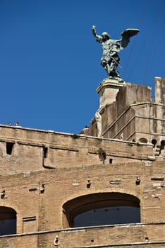 Rome, Italy. 05/02/2019. Facade of the castle and above the bronze statue of the angel.