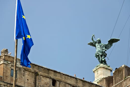 Rome, Italy. 05/02/2019. Facade of the castle and above the bronze statue of the angel.