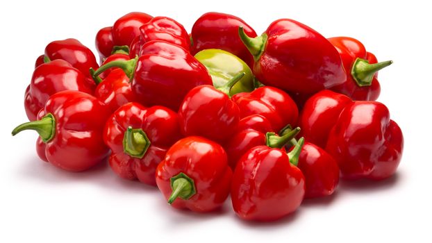 Pile of ripe Habanero peppers. Clipping paths, shadow separated, infinite depth of field