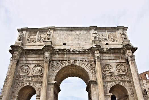 Rome, Italy. 05/03/2019. Detail of the Arch of Constantine. The arch is located near the Colosseum and is designed to commemorate the victory of Constantine against Maxentius.