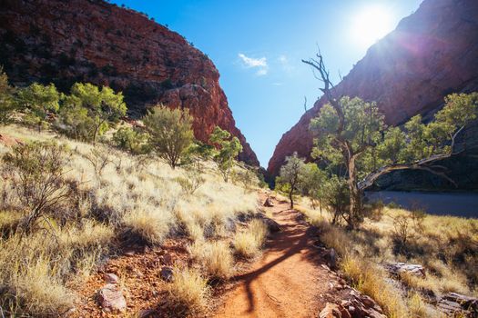 The iconic Simpsons Gap and its fascinating rock formations in MacDonnell Ranges National Park, near Alice Springs in the Northern Territory, Australia