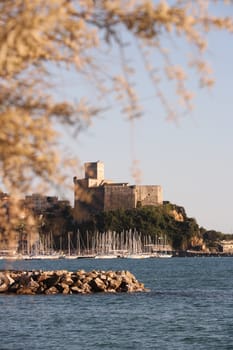 Lerici, Italy about 4/2016.  Panorama of the castle of Lerici and the tourist port.