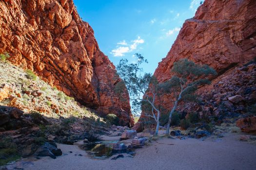 The iconic Simpsons Gap and its fascinating rock formations in MacDonnell Ranges National Park, near Alice Springs in the Northern Territory, Australia