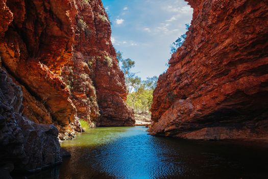 The iconic Simpsons Gap and its fascinating rock formations in MacDonnell Ranges National Park, near Alice Springs in the Northern Territory, Australia