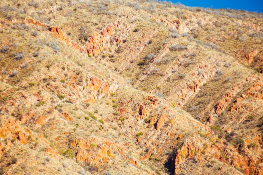 Landscape views of mountain rock faces near Glen Helen in Northern Territory, Australia