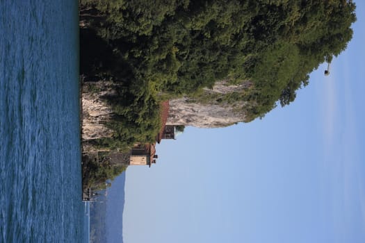 Lake Maggiore, Lombardy, Italy Hermitage of Santa Caterina del Sasso overlooking Lake Maggiore.