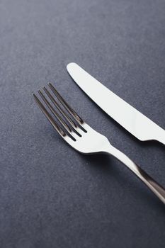 Fork and knife, silver cutlery for table decor, minimalistic design and diet concept