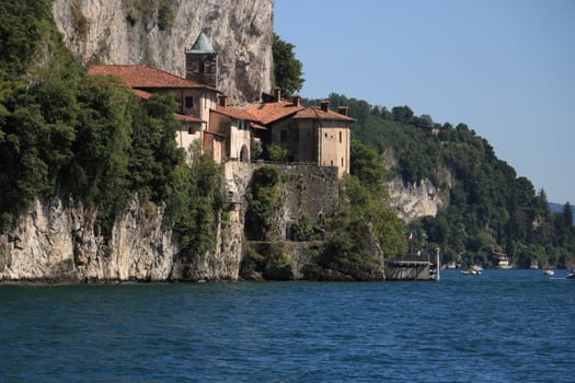 Lake Maggiore, Lombardy, Italy Hermitage of Santa Caterina del Sasso overlooking Lake Maggiore.