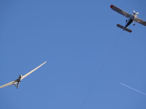 Glider airplane stands out flying