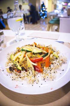 Restaurant meal with healthy food suitable for vegans and vegetarians