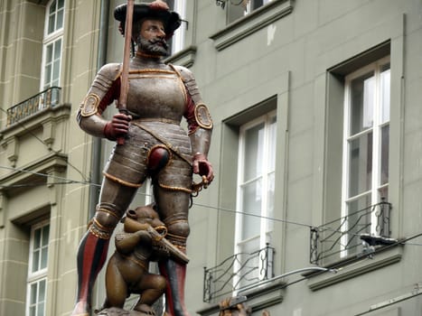 One of the numerous statues with the bear symbol of the city of Bern.