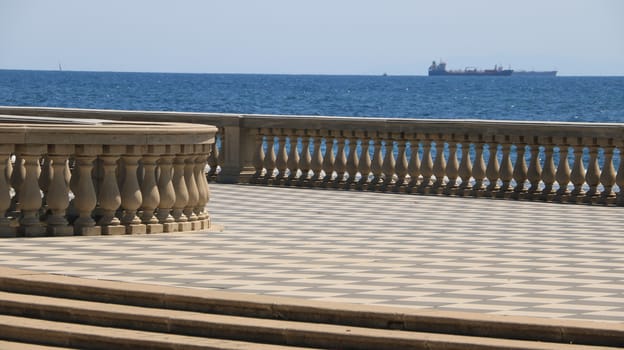 Seafront of Livorno. The  Mascagni terrace is a famous place and meeting place for the citizens of the Tuscan city. Livorno, Tuscany, Italy. 