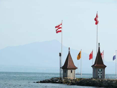 Morges, Switzerland. Detail of the town on Lake Geneva.
