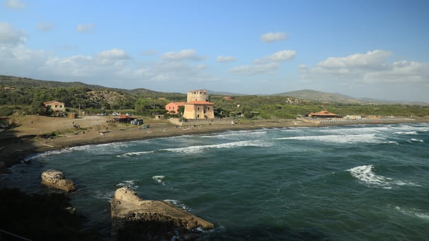 Torre della Tagliata or Puccini Tower, on the beach of Ansedonia. Lookout tower built in the Renaissance in Maremma Toscana. Grosseto