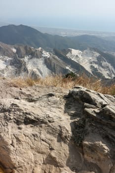  The white parts of the mountain highlight the areas of stone extraction.